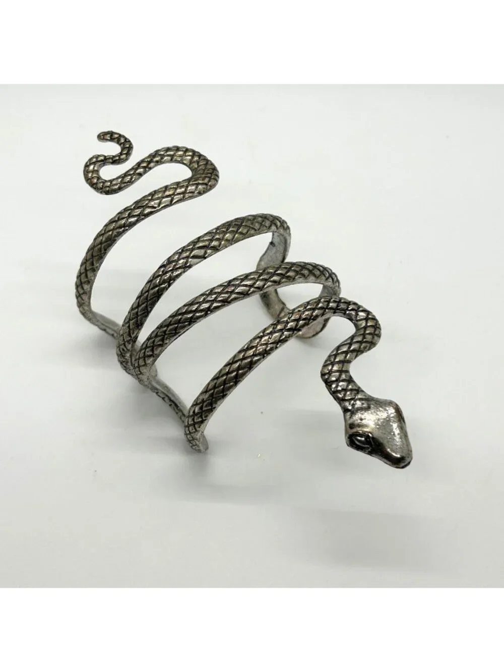 Vintage Snake Cuff Bracelet Gothic Punk Serpent Silver-tone Adjustable Bangle - Picture 1 of 10